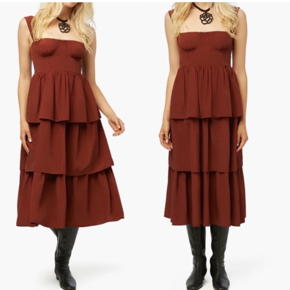 WeWoreWhat Corset Midi Dress | Smoked Paprika, Rust, Burnt Orange | Size 6